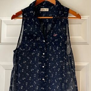 Hollister Navy & White Print Sleeveless Top *Size M
